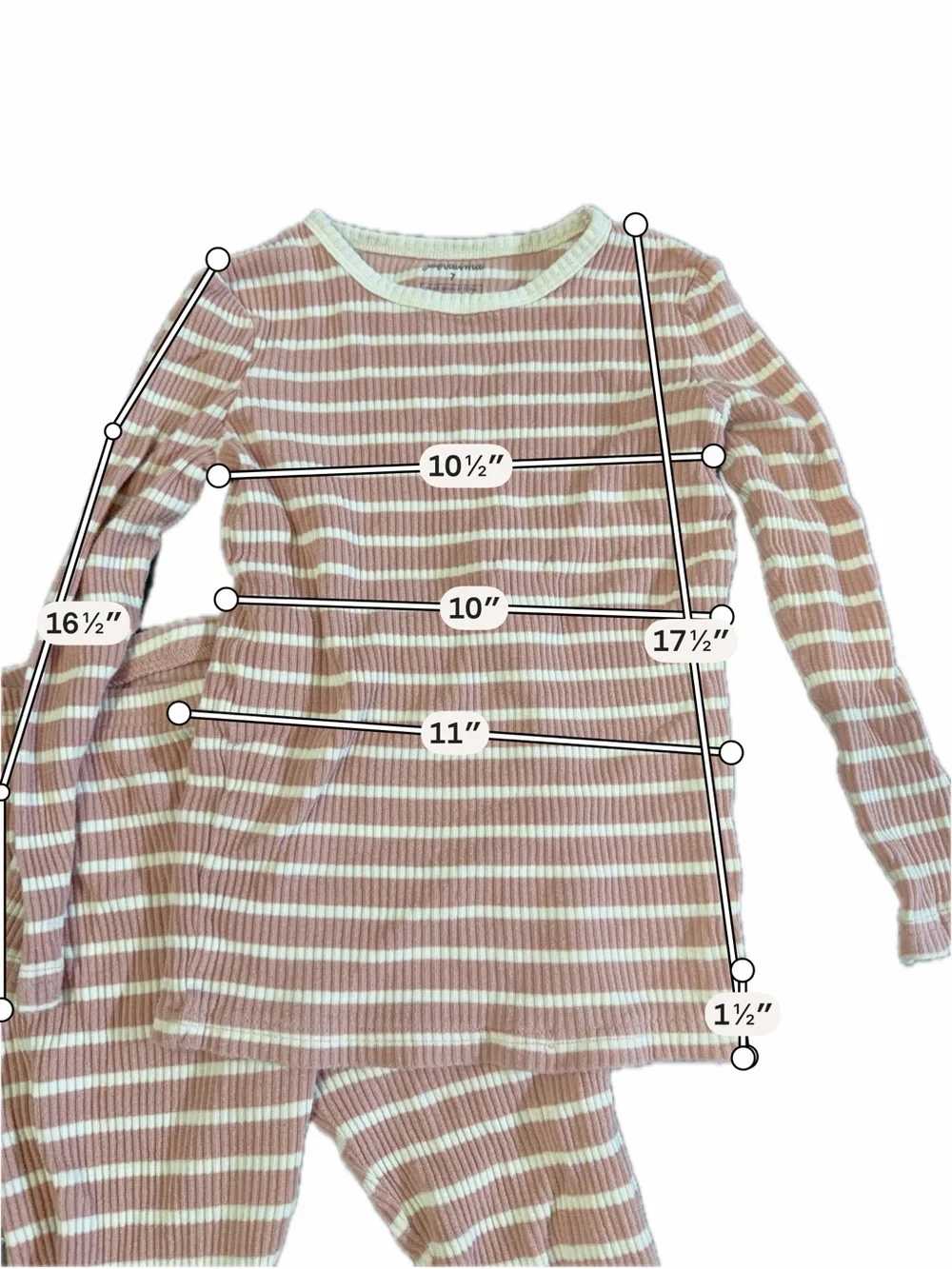 Anauma Girls Ribbed Pink & White Striped Pajama Set Size 7 Cozy Soft